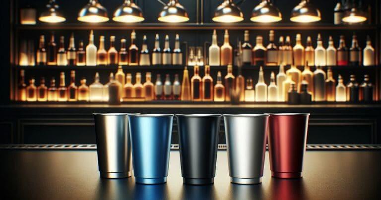 alusipper reusable aluminum cups displayed on a bar counter