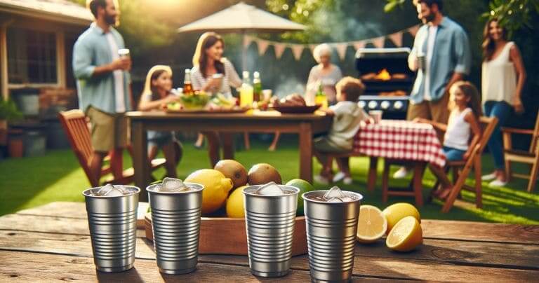 family toasting with alusipper aluminum cups at a home dinner party
