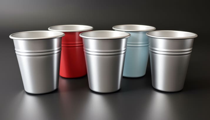 aluminum coffee cups in a cafe setting
