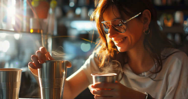 hot drinking in the aluminum cups