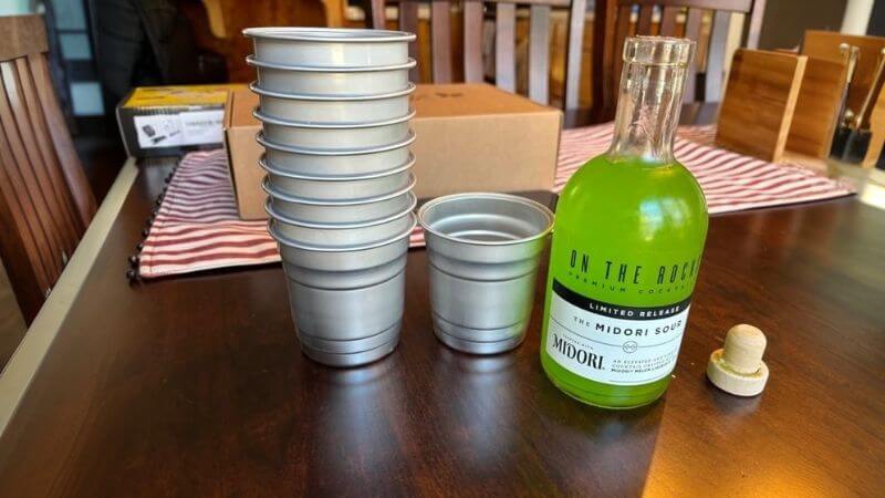 aluminum cups ready to pour a cocktail