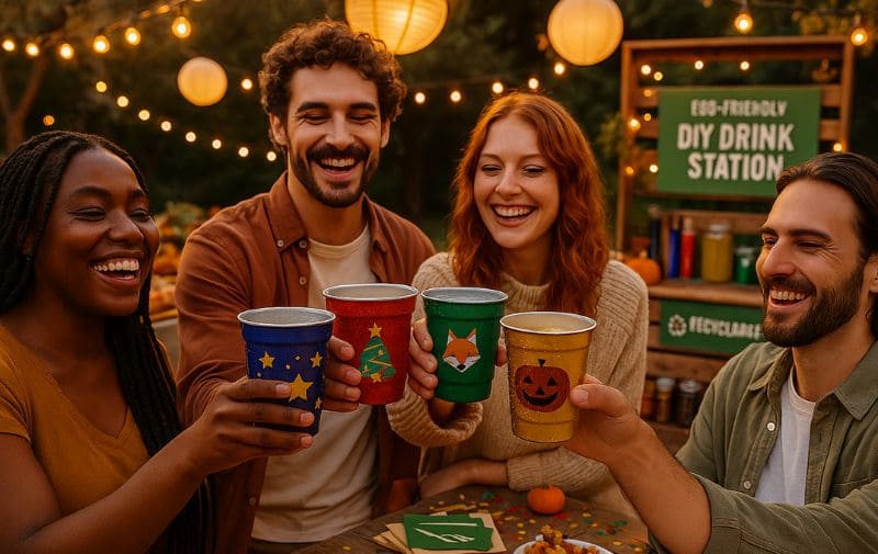 cheers to sustainability aluminum cups at a backyard party