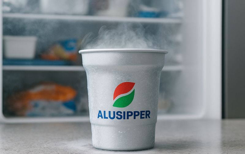 frozen ready alusipper cup with frost after freezing