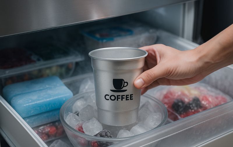 into the chill aluminum cup placed in freezer compartment
