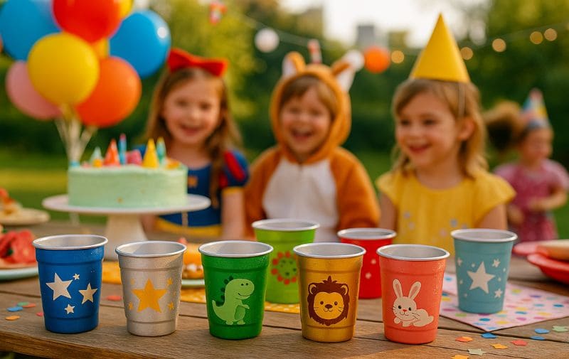 kid friendly & planet friendly aluminum cups at a birthday bash