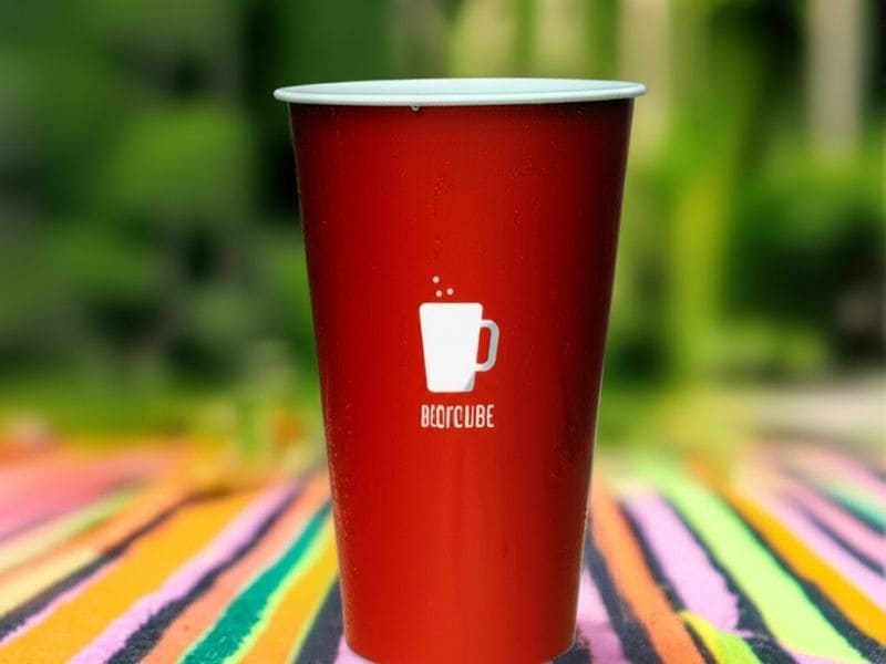 red 16 oz aluminum cups in camping